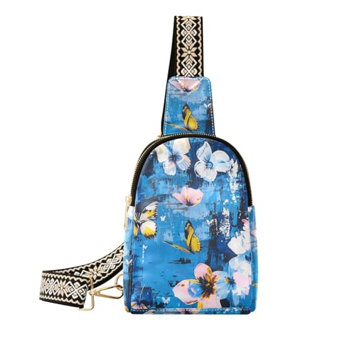 Trendige Umhängetasche aus Leder für Damen, Motiv: Schmetterlinge und Blumen, wasserdicht, Tagesrucksack von aidingzhi
