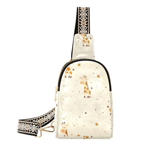 Trendige Umhängetasche aus Leder mit niedlichem Giraffenmuster für Damen zum Wandern, Niedliches Giraffenmuster von aidingzhi