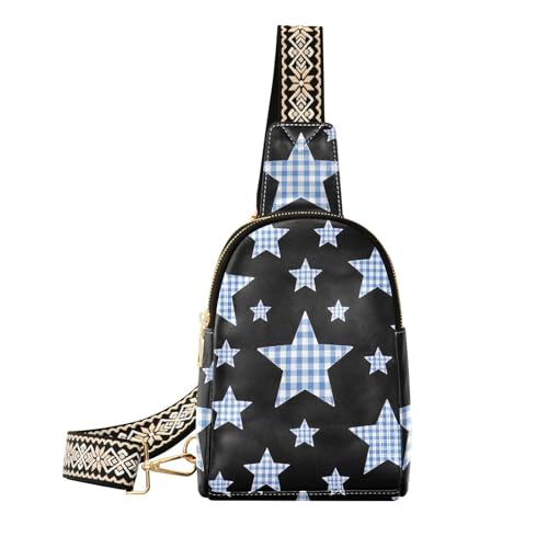 Trendige Umhängetasche für Herren, Cartoon-Design, kariert, Sterne, leicht, für Damen, Tagesrucksack, Karierte Sterne, kariert, Cartoon-Motiv Trendige Umhängetasche für Herren, Cartoon-Design, kariert, Sterne, leicht, für Damen, Tagesrucksack, Karierte Sterne, kariert, Cartoon-Motiv von aidingzhi