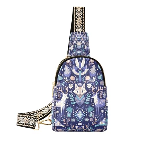 Trendige Umhängetasche mit Cartoon-Tierdruck, violett, niedliche Damen-Gürteltasche zum Wandern, Cartoon-Tierdruck, violett von aidingzhi