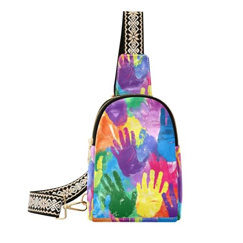Trendige Umhängetasche mit Handabdruck in Regenbogenfarben, robuste Körpertasche für Herren für Reisen von aidingzhi
