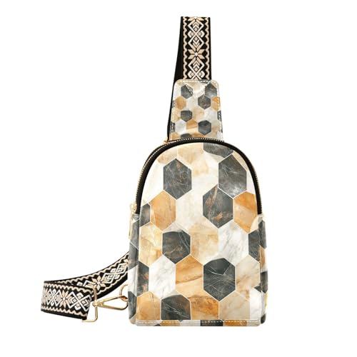 Trendige Umhängetasche mit Marmorsteinen, geometrischer Stil, robust für Damen, Leder, Crossbody-Tasche zum Wandern, Marmorsteine, geometrischer Stil von aidingzhi