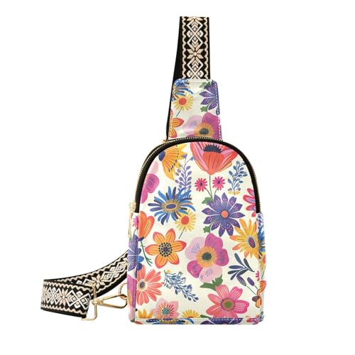 Trendige Umhängetasche mit bunten Blumen, robuste Umhängetasche, Brusttasche, für Reisen von aidingzhi