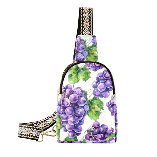 Trendige Umhängetasche mit vielen lila Trauben auf weißem Hintergrund, niedliche Umhängetasche für Damen für Reisen, Viele lila Trauben auf weißem Hintergrund von aidingzhi