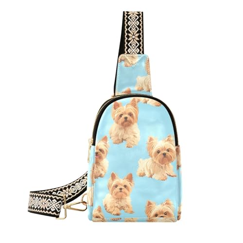 Trendige Yorkshire Terrier Dogs Chic Blue kleine Umhängetasche wasserdichte Crossover-Tasche für Damen zum Wandern von aidingzhi