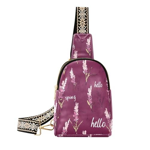 Trendige ästhetische Damen-Gürteltasche, Lavendel, Burgunderrot, Blumenmuster, robust für Damen, Umhängetasche zum Wandern, Ästhetischer Lavendel, Burgunderrot, Blumenmuster von aidingzhi