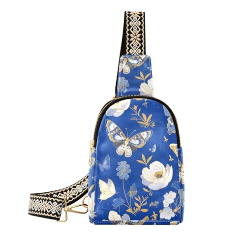 Trendige blaue und weiße Schmetterlings-Blumen-Tasche für Damen, modische kleine Umhängetasche für Tagesrucksack von aidingzhi