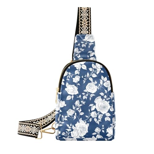 Trendige blaue und weiße romantische Rosen für Valentinstag, Umhängetasche, Diebstahlschutz, Schultertasche für Damen zum Wandern, Blau-weiße romantische Rosen zum Valentinstag von aidingzhi