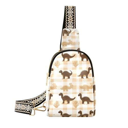 Trendige braune Dinosaurier-Büffelkaro-Gürteltasche, Umhängetasche, modische Schultertasche für Damen für Reisen, Braunes Dinosaurier-Büffelkaro von aidingzhi