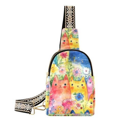 Trendige bunte Cartoon-Katzen-Umhängetasche für Herren, leichte Bauchtasche für Damen für Reisen von aidingzhi