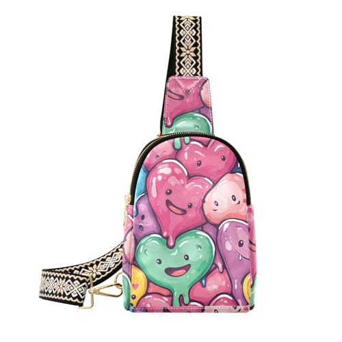 Trendige bunte Herz-Damen-Bauchtasche, robuste Bauchtasche, Umhängetasche für den Tagesrucksack, Bunte Herzen von aidingzhi