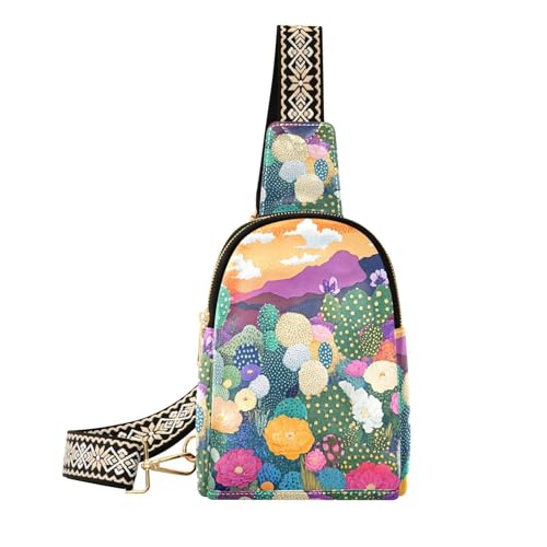 Trendige bunte Wüste mit Kakteen und blühenden Blumen, Tasche für Mädchen, stabile Umhängetasche für Damen für Reisen von aidingzhi