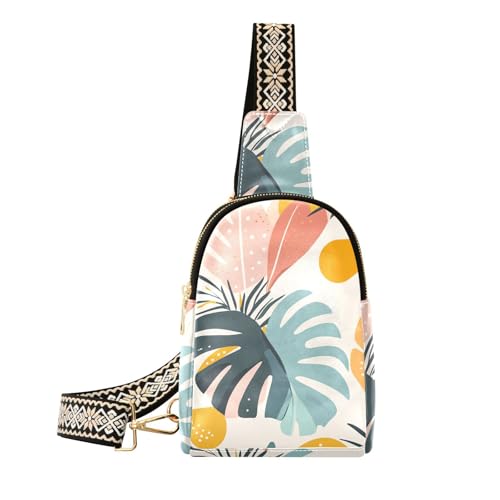 Trendige einfache geometrische Blätter-Pflanzentaschen für Damen, modische Crossover-Taschen für Frauen für Reisen, Einfache geometrische Blätter von aidingzhi