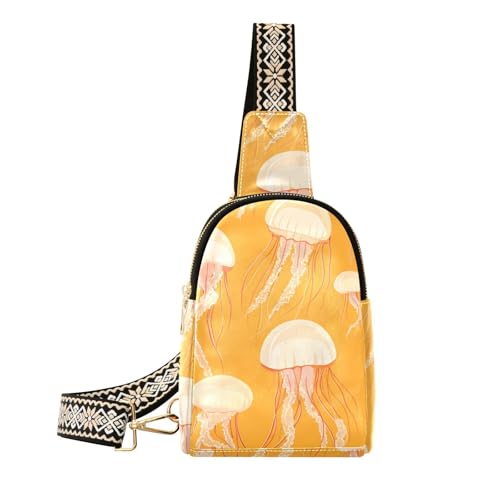 Trendige gelbe Quallen, einfache Umhängetasche, robust für Damen, Leder-Umhängetasche zum Wandern von aidingzhi