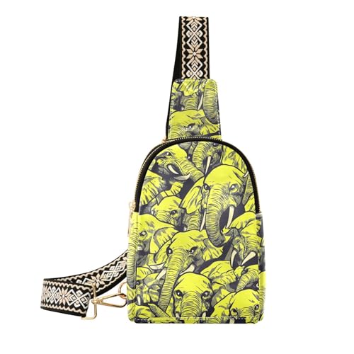 Trendige gelbe Sketch Elefanten, kleine Schultertasche aus Leder für Damen, Crossbody für Tagesrucksack von aidingzhi