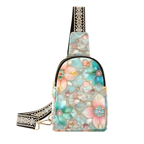 Trendige geometrische Blumen glänzende Schmucktasche für Reisen, modische Bauchtasche, Umhängetasche zum Wandern Trendige geometrische Blumen glänzende Schmucktasche für Reisen, modische Bauchtasche, Umhängetasche zum Wandern von aidingzhi