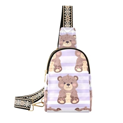 Trendige kleine Bauchtasche, Motiv: niedliche kleine Bären, leicht, violette Streifen, Mehrzweck-Tasche für Damen, Umhängetasche für Reisen, Cartoon-niedliche kleine Bären, hellviolette Streifen von aidingzhi