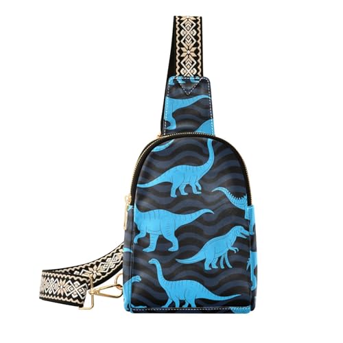 Trendige kleine Bauchtasche mit Tier-Dinosaurier-Motiv, fluoreszierend, Blau / Schwarz, kleine Tasche für Frauen für Reisen von aidingzhi
