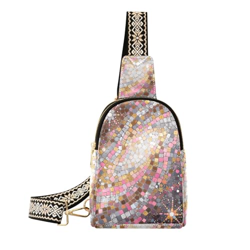 Trendige kleine Bauchtaschen aus glänzendem quadratischem Stein, Diebstahlschutz für Damen, Leder-Umhängetasche für den Tagesrucksack von aidingzhi