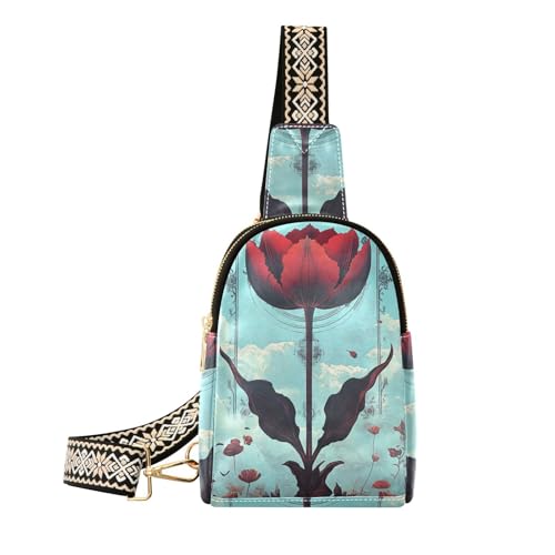 Trendige kleine Bauchtaschen mit bösen Blumen, Anti-Diebstahl-Reisetasche für Herren zum Wandern, Böse Blumen, Rot von aidingzhi