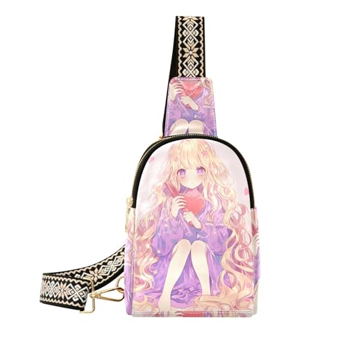 Trendige lange Haare Anime Girl kleine Schultertasche Anti-Diebstahl kleine Umhängetasche für Tagesrucksack von aidingzhi