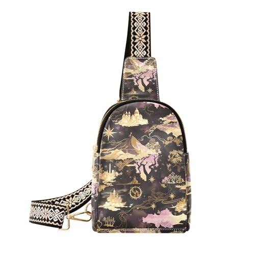 Trendige lila und goldene Märchenschloss-Tasche für Damen, robuste Bauchtasche, Umhängetasche für Tagesrucksack, Violettes und goldenes Märchenschloss von aidingzhi