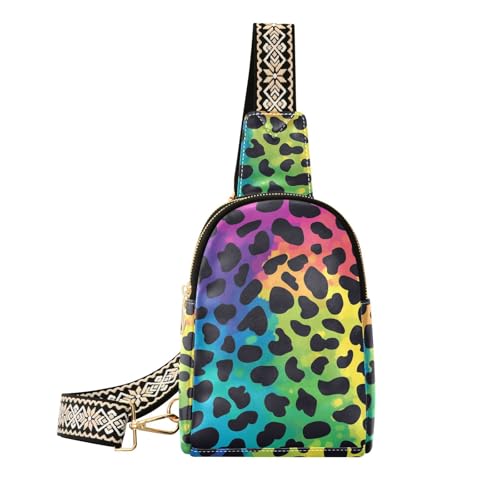 Trendige modische Umhängetasche aus Leder mit Regenbogen-Leopardenmuster, niedliche Körpertasche für Herren für Reisen, Modischer Regenbogen-Leopardenmuster von aidingzhi