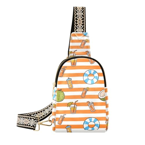 Trendige orange-weiße Streifen Summer Juice Reisetasche leichte Schultertasche für Damen für Reisen, Orange weiße Streifen Sommersaft von aidingzhi