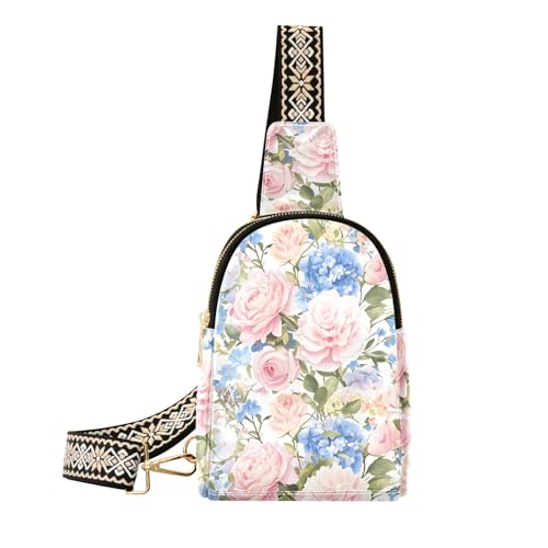 Trendige rosa blaue Vintage-Rosen, Umhängetasche, Mehrzwecktasche, kleine Tasche für Damen für Reisen, Rosa Blau Vintage Rose von aidingzhi