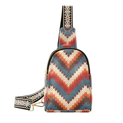 Trendige rote und blaue gestrickte gestreifte Umhängetasche aus Leder für Damen von aidingzhi