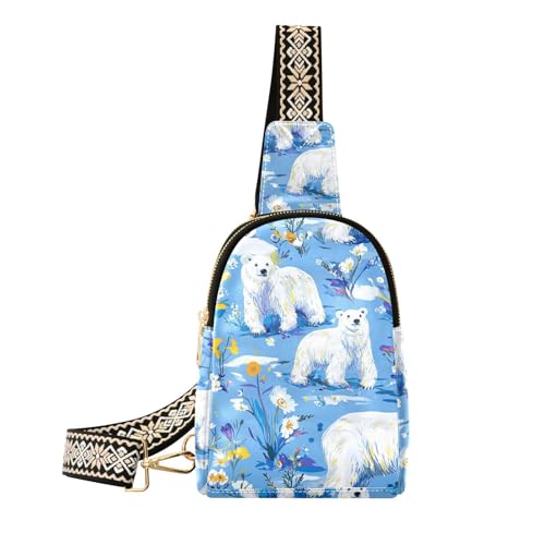 Trendige schicke Umhängetasche mit Eisbär-Motiv und blauem Himmel, wasserdichte Bauchtaschen für Damen, Tagesrucksack, Schicker Eisbär, blauer Himmel von aidingzhi