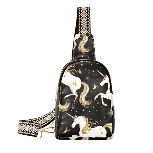 Trendige schwarze und weiße Einhörner, goldfarbenes Design, Mehrzweck-Bauchtasche zum Wandern von aidingzhi