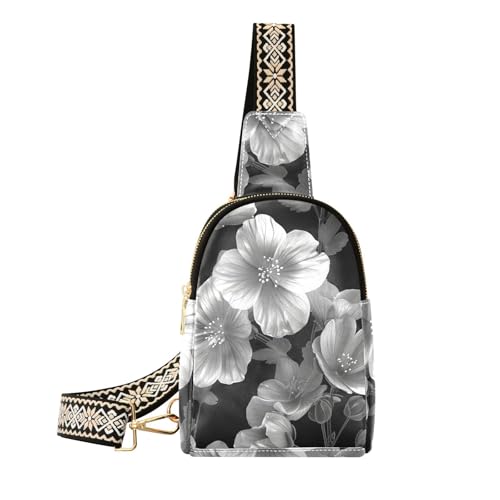 Trendige schwarze und weiße Geranien-Blumen, kleine Bauchtasche, Mehrzweck-Bauchtaschen für Frauen für Reisen von aidingzhi