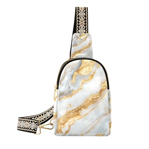 Trendige weiße und goldene Marmor-Textur, Reisetasche, Mehrzweck-Körpertasche für Damen zum Wandern, Weiße und goldene Marmorstruktur von aidingzhi