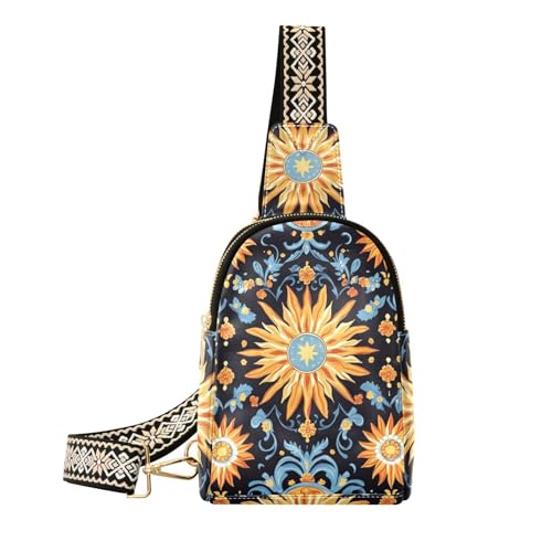 Trendiger Boho-Stil Vintage Sonnenblumen Damen Bauchtasche Mehrzweck-Umhängetasche zum Wandern, Boho-Stil, Vintage-Sonnenblumen von aidingzhi