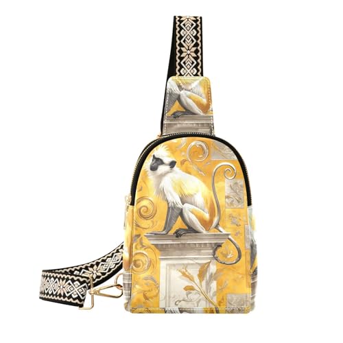 Trendiger Silder Gold Affe Boho Style Tasche für Reisen Anti-Diebstahl Sling Rucksack für Frauen zum Wandern, Silberfarbener Affe im Boho-Stil von aidingzhi