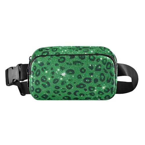 Umhängetasche mit künstlichem Glitzer-Leopardenmuster, Grün, modische Umhängetasche, Hüfttasche für Damen, Herren, Teenager, Mehrzweck-Brusttasche mit verstellbarem Gurt, für Reisen, Fitnessstudio von aidingzhi