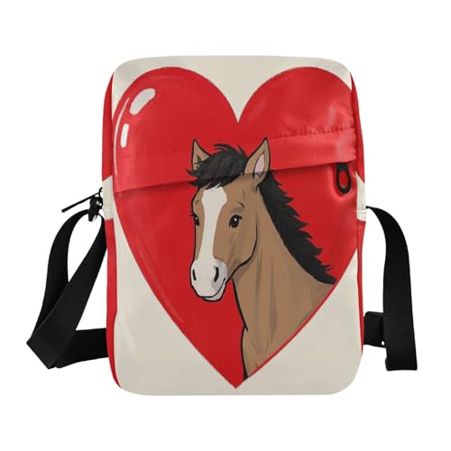 Umhängetasche mit lustigem Cartoon-Herz, Tier, Pferd, für Herren, Umhängetasche, Geldbörse, verstellbarer Riemen, für Reisen und Reisen von aidingzhi