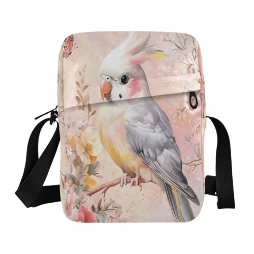 Umhängetasche mit süßem Cartoon-Motiv, Nymphensittich, Blume, Schmetterling, Umhängetasche für Damen, Umhängetasche, Geldbörse, verstellbarer Riemen, für geschäftliche Arbeit von aidingzhi