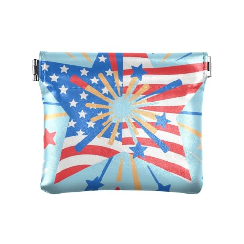 Unabhängigkeitstag Stern rot blau weiß Damen Leder Münzgeldbeutel ausgefallene Mini-Make-up-Tasche für Frauen Mädchen von aidingzhi