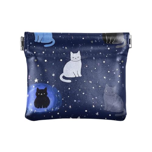 Universe Stars Starry Cat Damen Herren Leder Münzgeldbörsen Einzigartige Kosmetiktasche für Mädchen Frauen Damen von aidingzhi