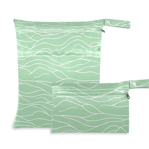 Unordentliche Turnbeutel, 2 Stück, Reiseutensilien für Babys mit Griffen zum Baden, Pool (minimalistische grüne Wasserwelle) von aidingzhi