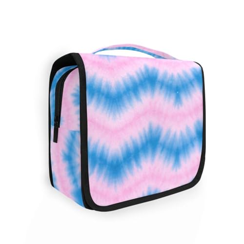 Unregelmäßige Batik-Kosmetiktasche mit Haken zum Aufhängen, stilvolle Make-up-Tasche für Damen, Reisegröße, Hellblau von aidingzhi