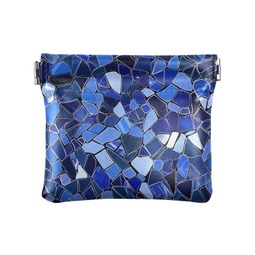 Unregelmäßiges Polygon-Design, elektrisch, blau, Damen, Leder, Münzgeldbörse, wasserdicht, Kleingeldbörse für Damen und Mädchen von aidingzhi