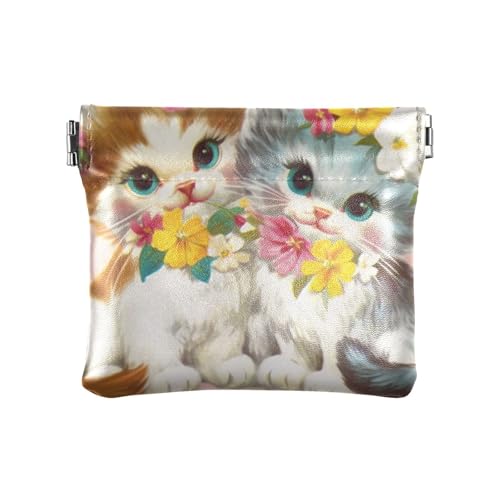 Vinrage Geldbörse für Damen, Leder, Retro, Blumen, Katze, Kätzchen, wasserdicht, für persönliche Gegenstände, Organizer für Frauen und Mädchen von aidingzhi