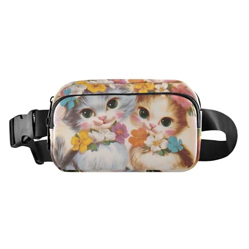 Vinrage Hüfttasche mit Retro-Blumen, Katze, Kätzchen, für Damen und Herren, große Kapazität, Crossbody-Gürteltasche mit verstellbarem Gurt, für Reisen, Urlaub, Laufen von aidingzhi