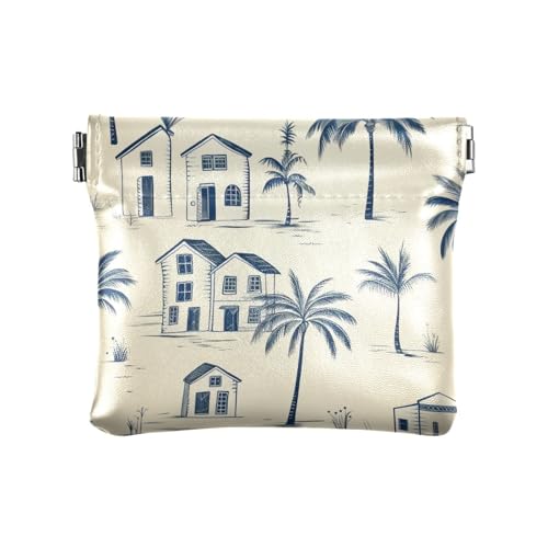 Vintage Beige Beach House Damen Leder Münzgeldbörsen Beutel Einzigartiger Kartenhalter für Frauen Jungen Mädchen von aidingzhi