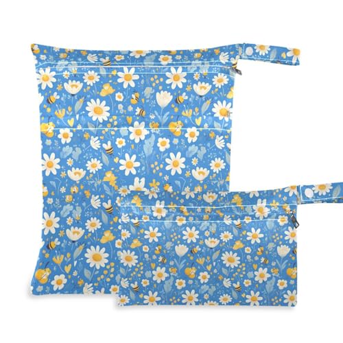 Waschbare Badeanzugtaschen, 2 Stück, Reiseutensilien für Babys mit Griffen für Pool, Pool (Cartoon-Bienen-Blume und weiß) von aidingzhi