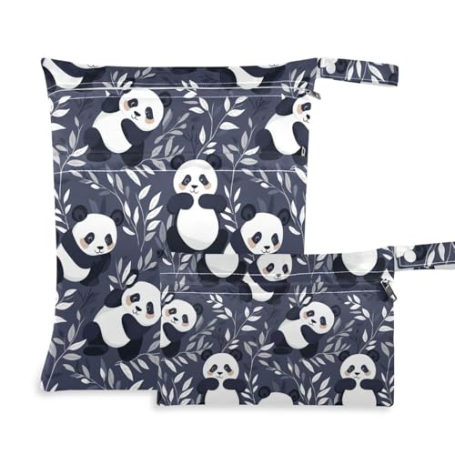 Waschbare Nasstasche, 2 Stück, Wickeltasche, wesentliche Gegenstände mit Griffen für Fitnessstudio, Baden (Pandas Vector Illustration) von aidingzhi