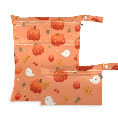 Waschbare Tasche für Fitnessstudio, 2 Stück, Reiseutensilien für Babys, mit Griffen für Reisen, Baden (Herbst-Kürbis-Orange) von aidingzhi